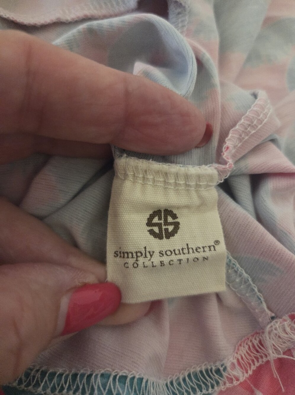 Simply Southern Pink Palm Print Knit Swing Dress Size Large - Picture 6 of 8